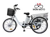 Three wheels electric bike with basket for cargos